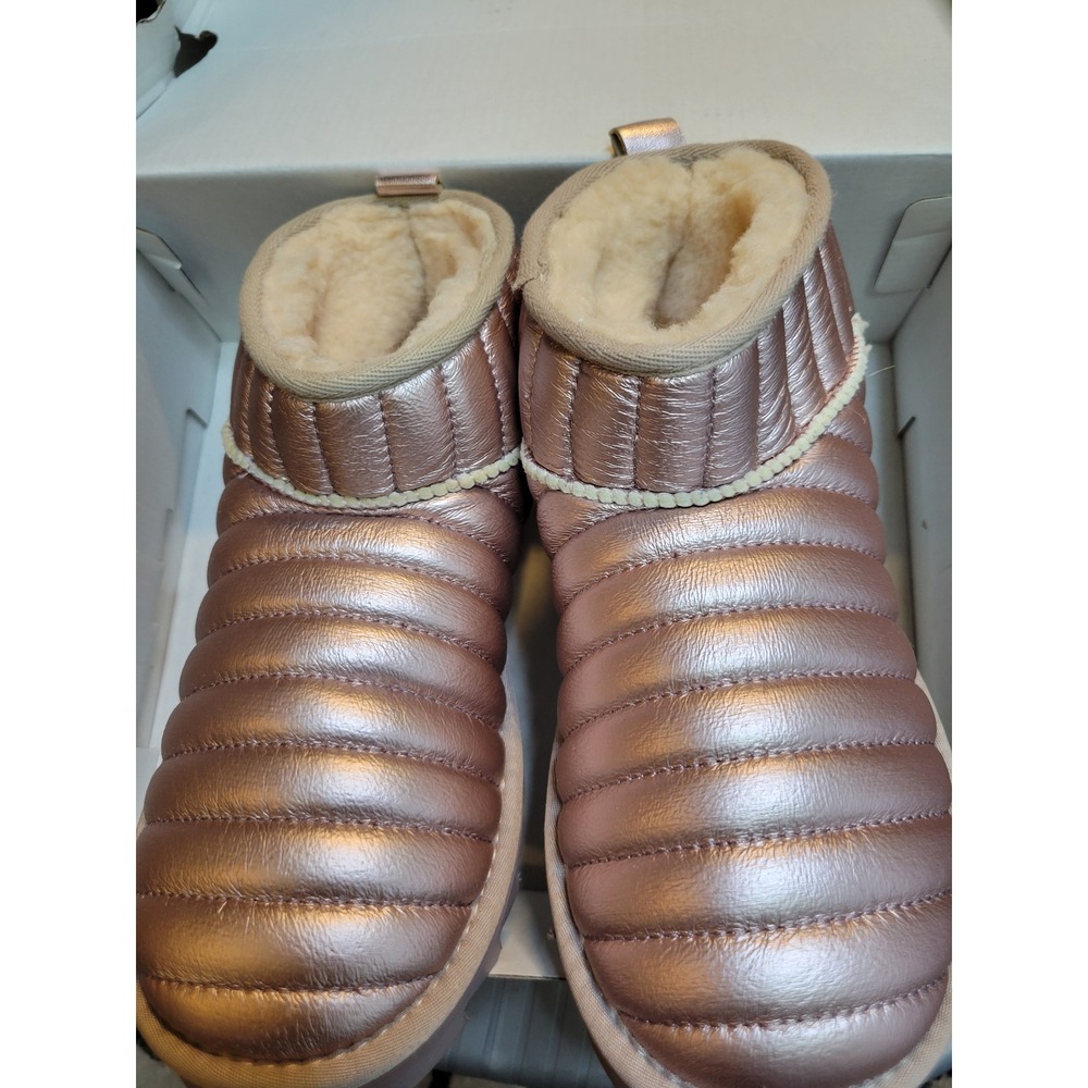 Aldo Bearie Metallic Rose Gold Quilted‎ Faux Fur Puffer Ankle Boots Womens 6.5